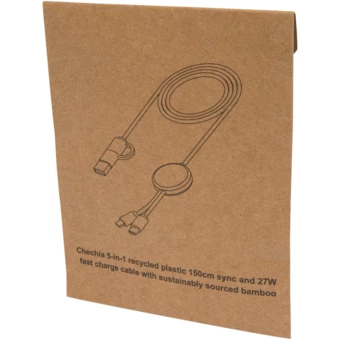 Chechia kabel do synchronizacji danych i szybkiego ładowania 5 w 1 27 W o długości 150 cm z tworzyw sztucznych pochodzących z recyklingu z detalami z bambusa (NPC-12442201)