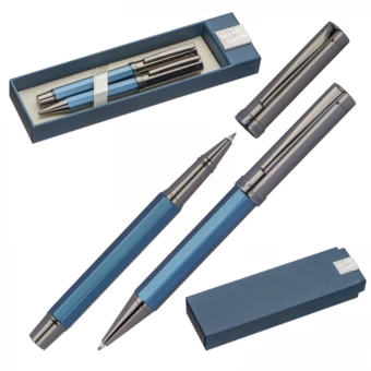 Zestaw piśmienny długopis i pióro kulkowe Mark Twain - granatowy - (NMC-13903-44)