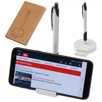 Stojak na telefon z długopisem - biały - (NMC-21292-06)