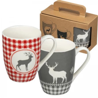 Zestaw 2 świątecznych kubków porcelanowych 300 ml - wielokolorowy - (NMC-82536-mc)