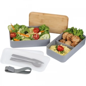 Lunch box 2x600 ml ze sztućcami PESCARA - szary - (NEG-2531-07)