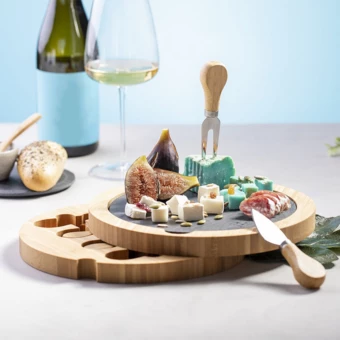 Bambusowy zestaw do sera, 4 el., deska do krojenia z łupka (NAX-V8895-00)