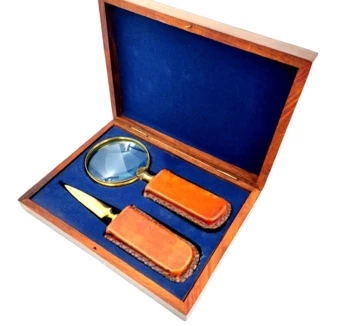 Mosiężna lupa  i nóż do papieru - rączka obszyta skórą MFPCSOL (NMT-224083)