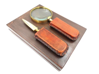 Mosiężna lupa  i nóż do papieru - rączka obszyta skórą MFPCSOL (NMT-224083)