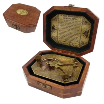 Zegar Słoneczny z Kompasem w Pudełku Drewnianym – Retro Prezent dla Podróżnika – SUN-0106 (NMT-226438)