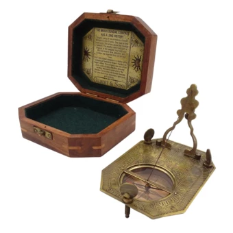 Zegar Słoneczny z Kompasem w Pudełku Drewnianym – Retro Prezent dla Podróżnika – SUN-0106 (NMT-226438)