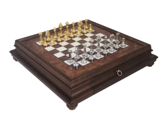 Wielkie ekskluzywne szachy Italfama z pozłacanego metalu 53x53 cm – N137 (NMT-228357)