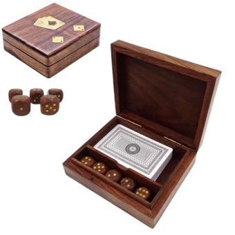 Zestaw do Gry Kości i Karty Talia w Drewnianym Pudełku – WB114AZ (NMT-229088)
