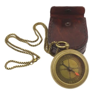 Kompas mosiężny z łańcuszkiem w skórzanym etui - Com-0470A (NMT-321827)