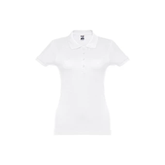 THC EVE WH. Damskie polo z krótkim rękawem taliowane z bawełny zgrzebnej (NPS-30134-106-M)
