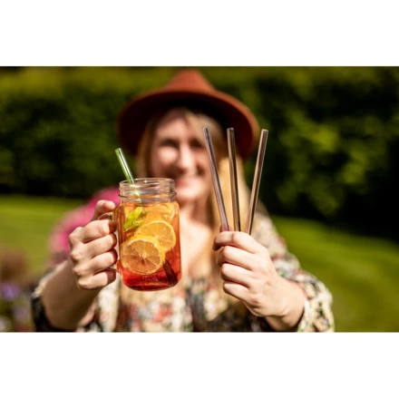 Zestaw szklanych słomek wielokrotnego użytku B'RIGHT, 4 szt., czyścik z blaszką pod znakowanie w komplecie | Lea (NAX-V8892-00)