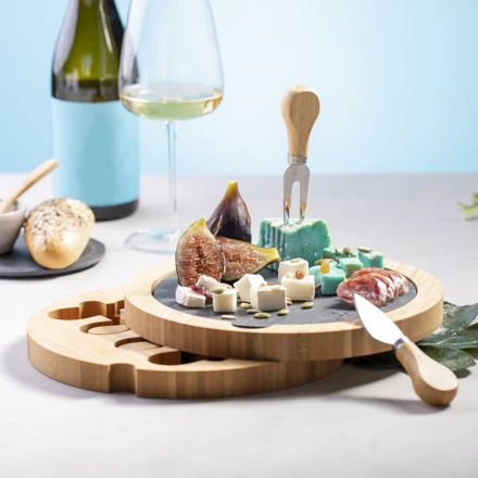 Bamboo cheese set, 4 pcs, slate cutting board (NAX-V8895-00)