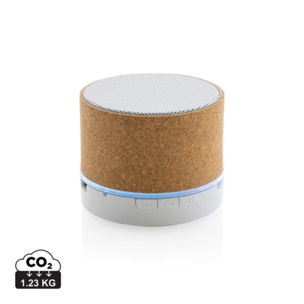3W wireless speaker made with FSC® 100% cork casing. The speaker is equipped with a 400 mAh battery to ensure up to 3 hours of playing time and BT5.1 for smooth connection and clear sound. The speaker has an integrated light when switched on. Connec