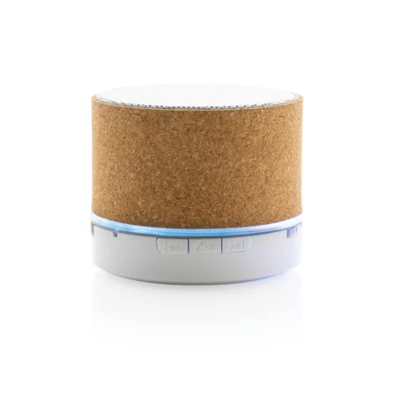 3W wireless speaker made with FSC® 100% cork casing. The speaker is equipped with a 400 mAh battery to ensure up to 3 hours of playing time and BT5.1 for smooth connection and clear sound. The speaker has an integrated light when switched on. Connec