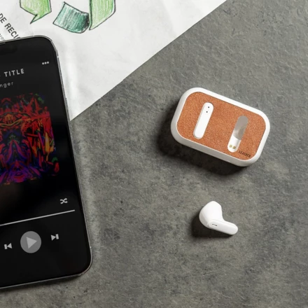 Bezprzewodowe słuchawki douszne RABS, etui ze skóry z recyklingu (NAX-V1139-16)