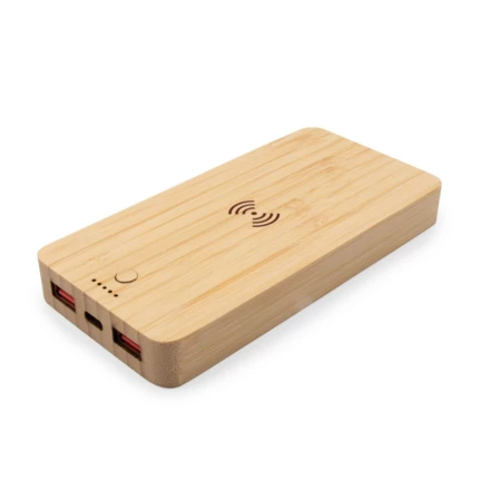 Bambusowy bezprzewodowy power bank 8000 mAh B'RIGHT, ładowarka bezprzewodowa 15W | Benson (NAX-V0053-17)