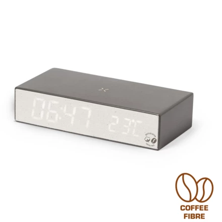 Coffee fibre and recycled cotton wireless charger 10W, multifunctional digital clock (NAX-V1344-16)