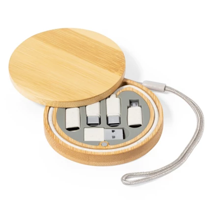 Lade- und Synchronisationskabel aus Weizenstroh, 3 Adapter inklusive, Etui aus Bambus (NAX-V1361-00)
