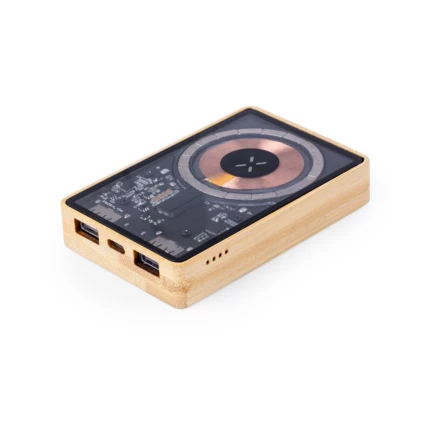 Magnetic wireless bamboo power bank 5000 mAh, wireless charger 15W (NAX-V2007-17)