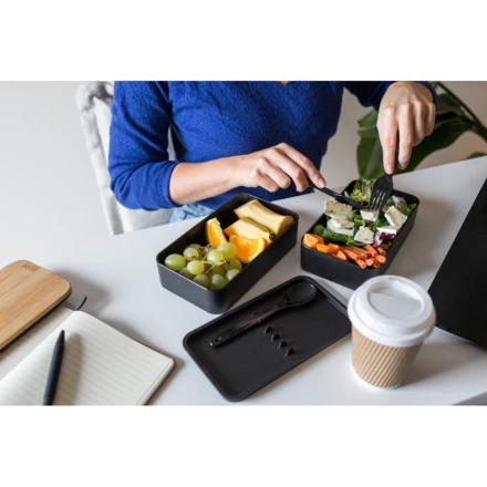 Pudełka śniadaniowe 2 w 1, 2x500 ml, bambusowe wieczko, sztućce | Tijani (NAX-VA101-03)