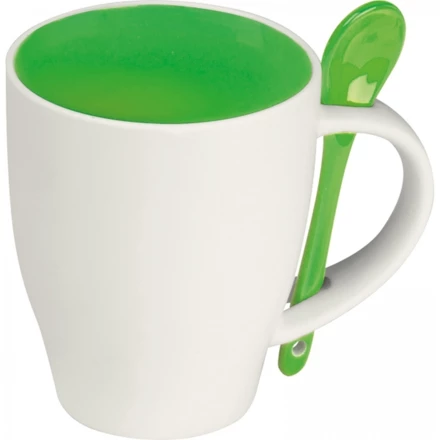 Ceramic mug with spoon 250 ml - green - (NMC-85095-09)