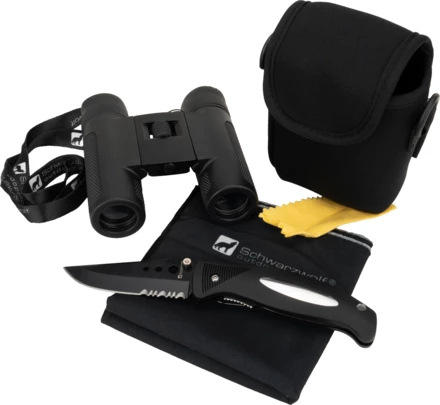Zestaw lornetka, bandana, nóż CROSSET Schwarzwolf - czarny - (NMC-F4800300SA3-03)