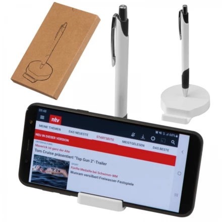 Stojak na telefon z długopisem - biały - (NMC-21292-06)