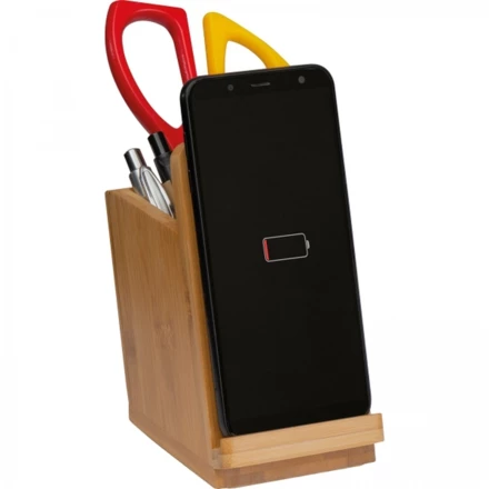 Stojak na telefon z ładowarką indukcyjną - beżowy - (NMC-21851-13)