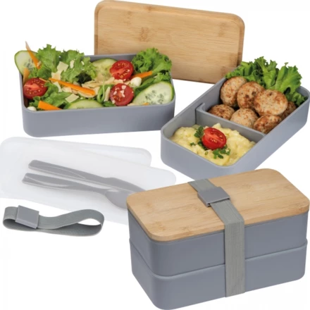 Lunch box ze sztućcami 600 ml - szary - (NMC-82531-07)