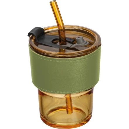 Kubek szklany ze słomką 320 ml - żółty - (NMC-83844-08)