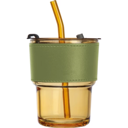 Kubek szklany ze słomką 320 ml - żółty - (NMC-83844-08)