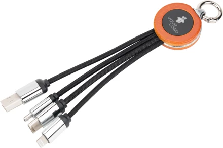 Kabel 4 w 1 z podświetlanym logo w drewnianej obudowie - beżowy - (NMC-EG0612-13)