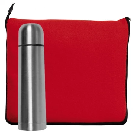 2in1 fleece blanket and 500 ml thermos set LIVERPOOL - red - (NEG-3478-05)
