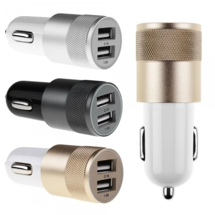 Metalowa ładowarka samochodowa x2 USB - czarny - (NEG-EG0141-03)