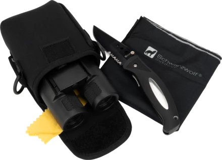 Zestaw lornetka, bandana, nóż CROSSET Schwarzwolf - czarny - (NEG-F4800300SA3-03)