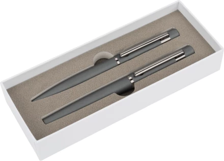 Zestaw piśmienny długopis i pióro kulkowe soft touch PORTO VEHLO MoLu - ciemnoszary - (NEG-5167-77)