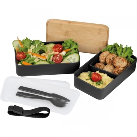 Lunch box 2x600 ml ze sztućcami PESCARA - czarny - (NEG-2531-03)
