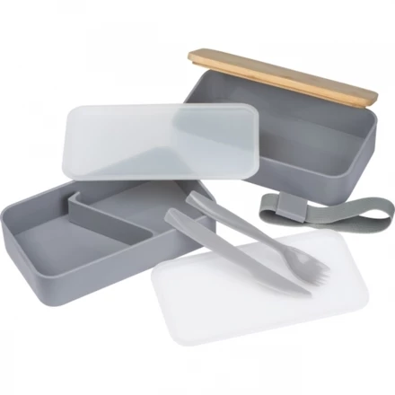 Lunch box 2x600 ml ze sztućcami PESCARA - szary - (NEG-2531-07)
