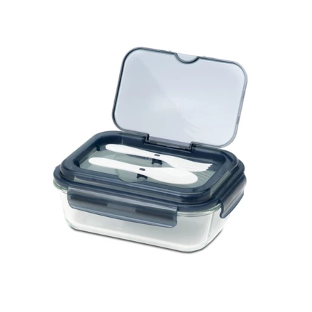 Szklany lunch box ze sztućcami 1000 ml Lagos, czarny (NPB-R08444.02)