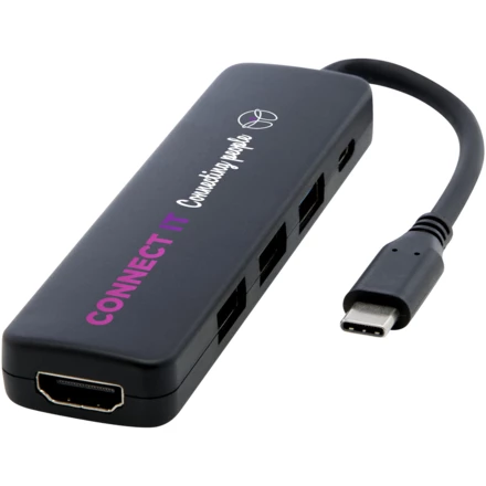 Loop adapter multimedialny USB 2.0-3.0 z portem HDMI wykonany z tworzyw sztucznych pochodzących z recyklingu z certyfikatem R (NPC-12436890)