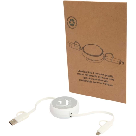 Alasia zwijany kabel do synchronizacji danych i szybkiego ładowania 5 w 1 45 W o długości 100 cm z tworzyw sztucznych i aluminium pochodzących z recyklingu (NPC-12442081)