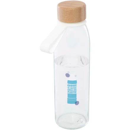 Szklana butelka na wodę Porto o pojemności 500 ml, z silikonowym uchwytem i z bambusową zakrętką (NPC-10085301)