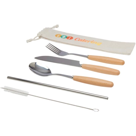 5-częściowy zestaw sztućców ze stali nierdzewnej i z drewna bukowego Root (NPC-11341406)