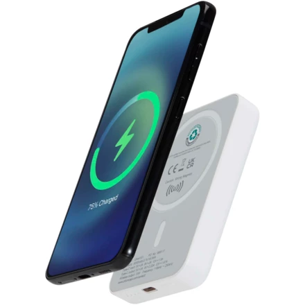 Acrab magnetyczny bezprzewodowy powerbank o pojemności 5000 mAh i mocy 15 W z technologią PD 20 W — wykonany z tworzyw sztycznych pochodzących z recyklingu. (NPC-12444101)