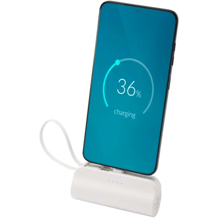 Alnair powerbank o pojemności 5000 mAh i mocy 10 W, wykonany z tworzyw sztucznych pochodzących z recyklingu, z wbudowaną podstawką i kablem 2 w 1 (NPC-12447201)