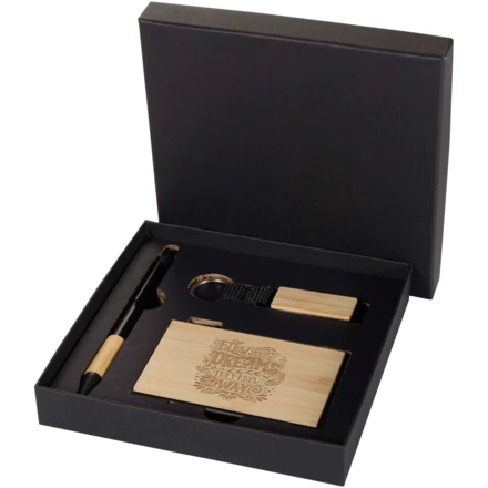 Minka zestaw upominkowy zawierający długopis wykonany z aluminium z recyklingu z certyfikatem RCS, łańcuch do kluczy oraz ramka na kartę RFID (NPC-10633706)