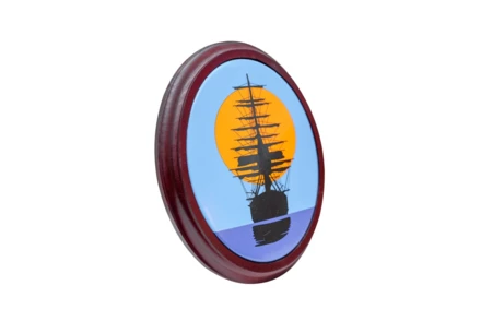 Obraz Żaglowiec Zachód Słońca - Drewniana Oprawa - Szyld Emaliowany - Dekoracja Marynistyczna (NMT-223116)