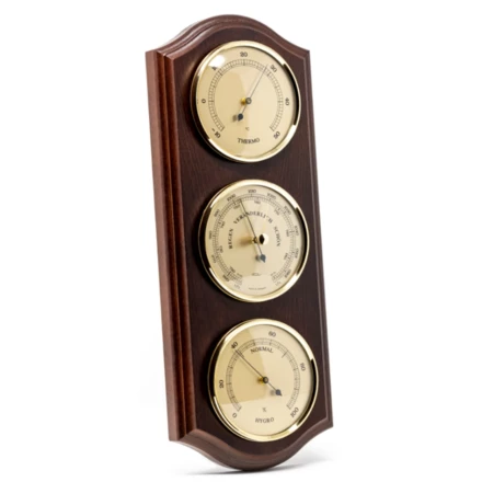 Stacja pogody Fischer - Barometr Higrometr Termometr - Mosiądz Drewno - 9176-22 (NMT-961609)
