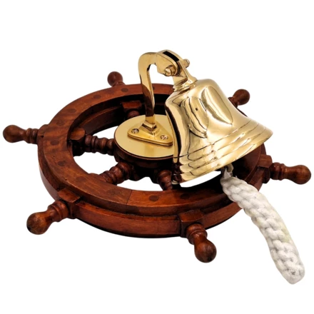 Dzwon Okrętowy Mosiężny w Kole Sterowym – Dekoracja Marynistyczna - NC2356A (NMT-224571)