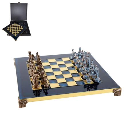 Szachy Mosiężne Ekskluzywne w Pudle Drewnianym - Okres Grecko-Rzymski- S3BBLU (NMT-228289)